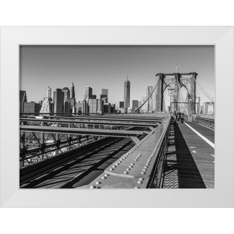 View from Brooklyn bridge with New York skyline in background White Modern Wood Framed Art Print by Frank, Assaf