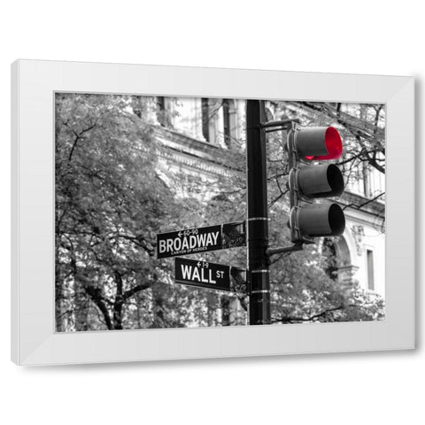Traffic lights with street signs - New York City White Modern Wood Framed Art Print by Frank, Assaf