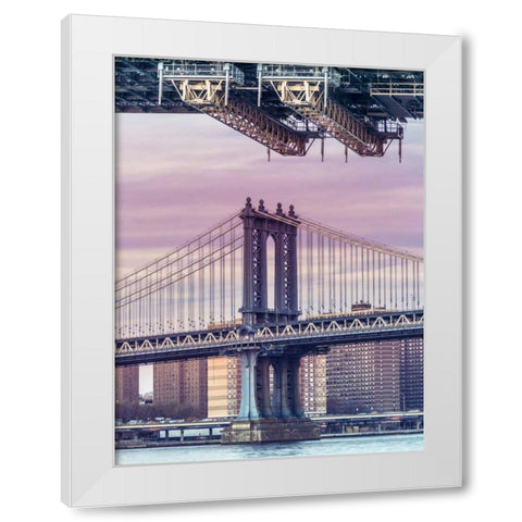 Manhattan bridge over East river - New York City White Modern Wood Framed Art Print by Frank, Assaf