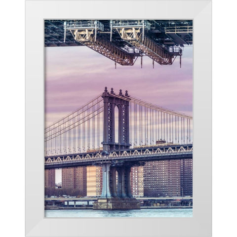 Manhattan bridge over East river - New York City White Modern Wood Framed Art Print by Frank, Assaf