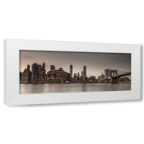 Evening shot of Lower Manhattan skyline, New York White Modern Wood Framed Art Print by Frank, Assaf