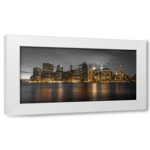Evening shot of Lower Manhattan skyline, New York White Modern Wood Framed Art Print by Frank, Assaf