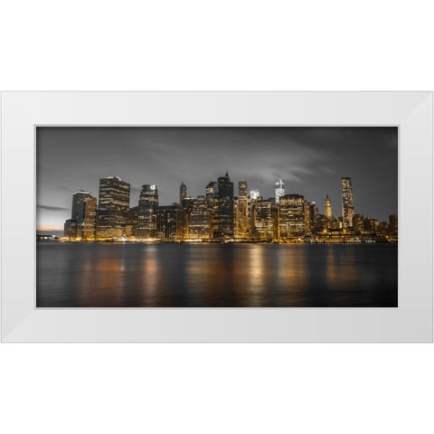Evening shot of Lower Manhattan skyline, New York White Modern Wood Framed Art Print by Frank, Assaf
