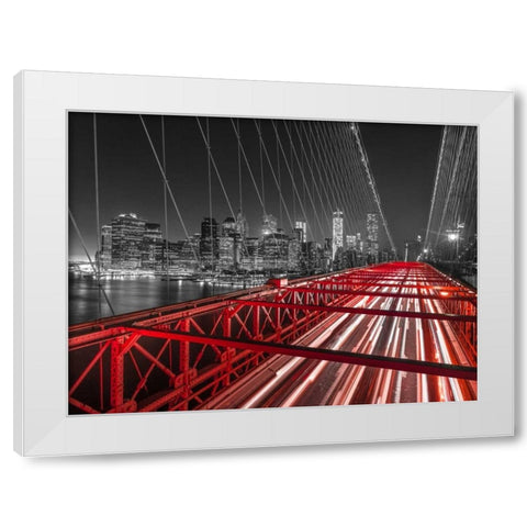 Brooklyn Bridge in evening, New York White Modern Wood Framed Art Print by Frank, Assaf