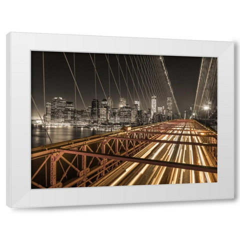 Brooklyn Bridge in evening, New York White Modern Wood Framed Art Print by Frank, Assaf