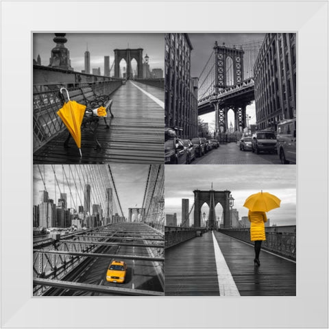 Collage of famous places in New York city White Modern Wood Framed Art Print by Frank, Assaf