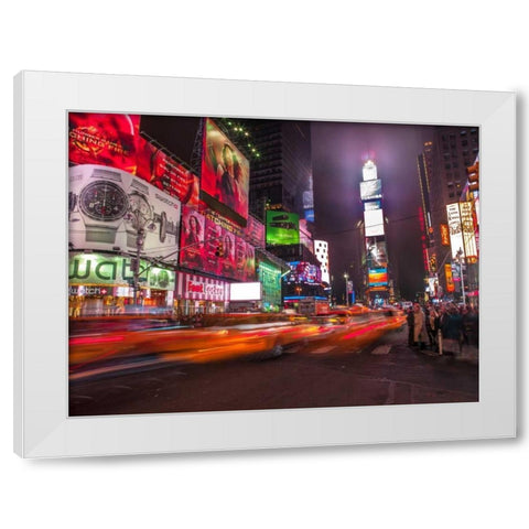 View of Broadway and Times Square at night - New York White Modern Wood Framed Art Print by Frank, Assaf