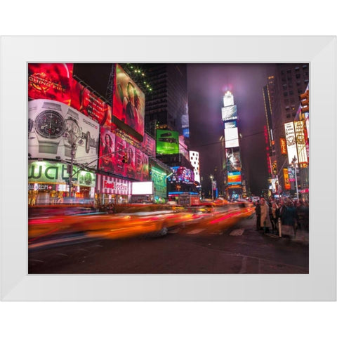 View of Broadway and Times Square at night - New York White Modern Wood Framed Art Print by Frank, Assaf