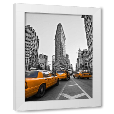 Traffic in front of Flatiron Building, Manhattan, New York White Modern Wood Framed Art Print by Frank, Assaf