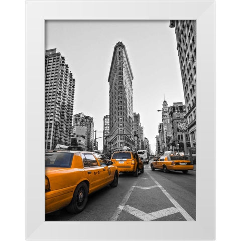 Traffic in front of Flatiron Building, Manhattan, New York White Modern Wood Framed Art Print by Frank, Assaf
