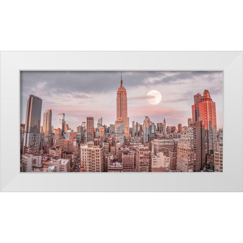 Empire State Building with Manhattan skyline - New York City White Modern Wood Framed Art Print by Frank, Assaf