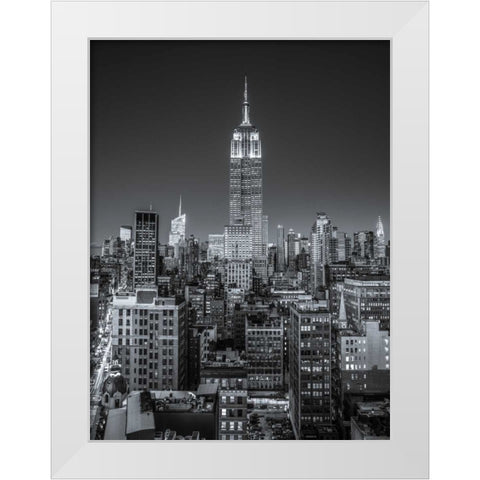 Empire State Building with New York City Manhattan skyline with skyscrapers White Modern Wood Framed Art Print by Frank, Assaf