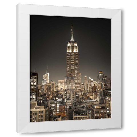 Empire State Building with New York City Manhattan skyline with skyscrapers, FTBR-1897 White Modern Wood Framed Art Print by Frank, Assaf