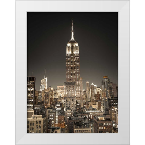 Empire State Building with New York City Manhattan skyline with skyscrapers, FTBR-1897 White Modern Wood Framed Art Print by Frank, Assaf