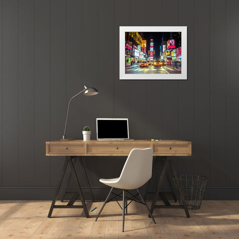 Times square and Broadway at night - New York City White Modern Wood Framed Art Print by Frank, Assaf