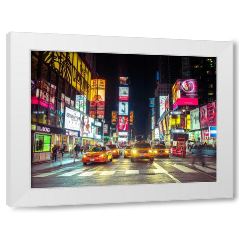 Times square and Broadway at night - New York City White Modern Wood Framed Art Print by Frank, Assaf