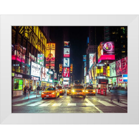 Times square and Broadway at night - New York City White Modern Wood Framed Art Print by Frank, Assaf