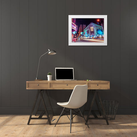 Times square and Broadway at night - New York City White Modern Wood Framed Art Print by Frank, Assaf