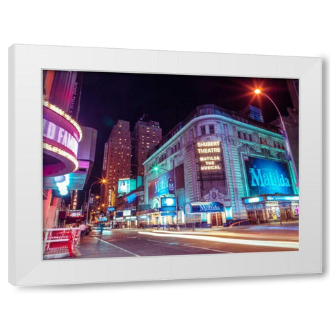Times square and Broadway at night - New York City White Modern Wood Framed Art Print by Frank, Assaf