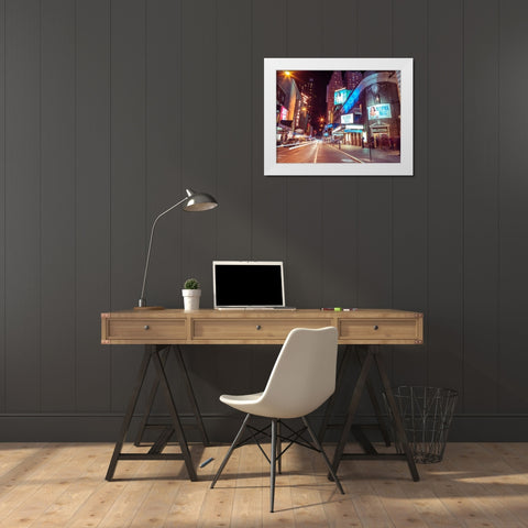 Times square and Broadway at night - New York City White Modern Wood Framed Art Print by Frank, Assaf