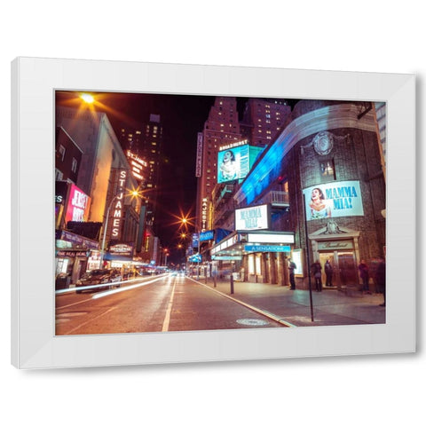 Times square and Broadway at night - New York City White Modern Wood Framed Art Print by Frank, Assaf