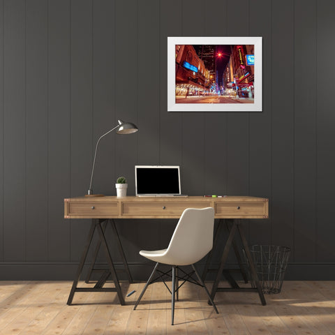 Times square and Broadway at night - New York City White Modern Wood Framed Art Print by Frank, Assaf
