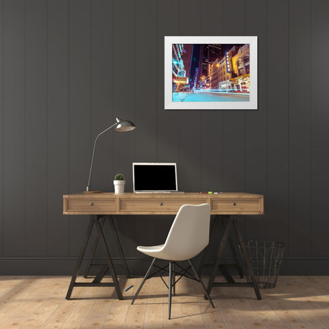 Times square and Broadway at night - New York City White Modern Wood Framed Art Print by Frank, Assaf