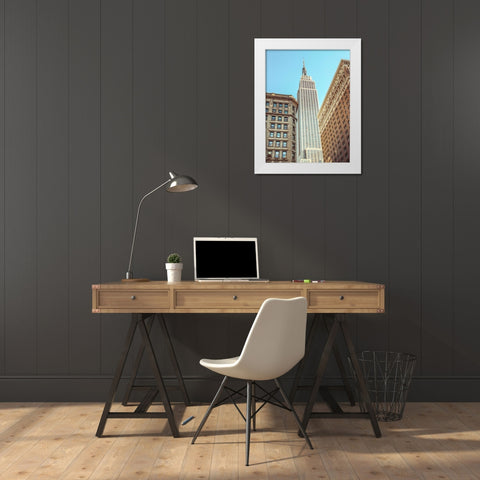 Low angle shot of a Empire State building - New York White Modern Wood Framed Art Print by Frank, Assaf