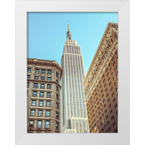 Low angle shot of a Empire State building - New York White Modern Wood Framed Art Print by Frank, Assaf