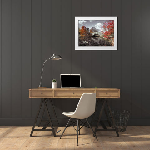 Gapstow bridge in the Autumn, Central park, New York White Modern Wood Framed Art Print by Frank, Assaf