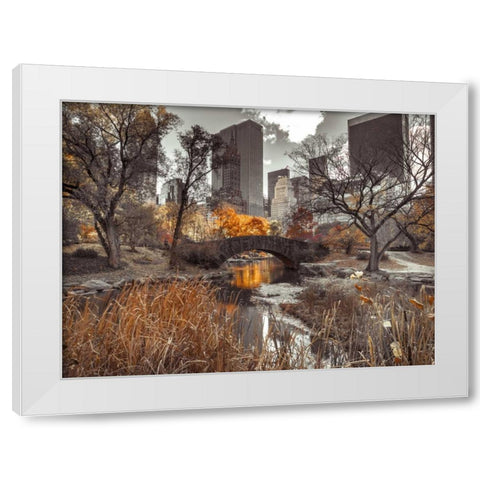 Gapstow Bridge in autumn, Central Park, New York city, FTBR-1801 White Modern Wood Framed Art Print by Frank, Assaf