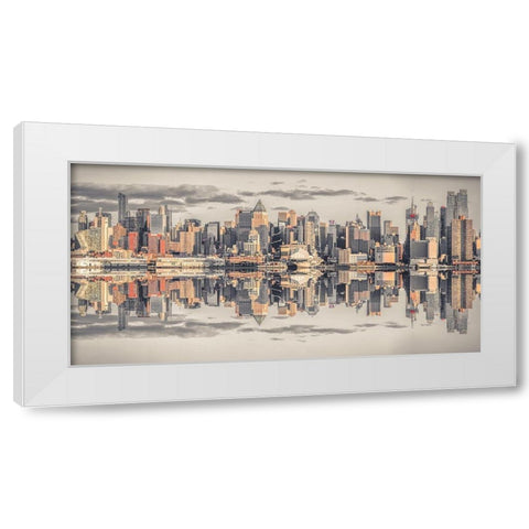 Panoramic view of Lower Manhattan skyline-New York White Modern Wood Framed Art Print by Frank, Assaf