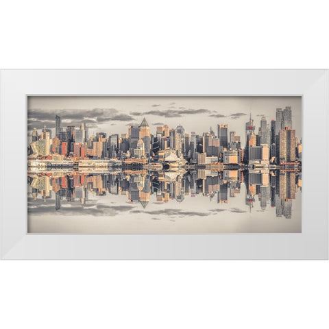 Panoramic view of Lower Manhattan skyline-New York White Modern Wood Framed Art Print by Frank, Assaf