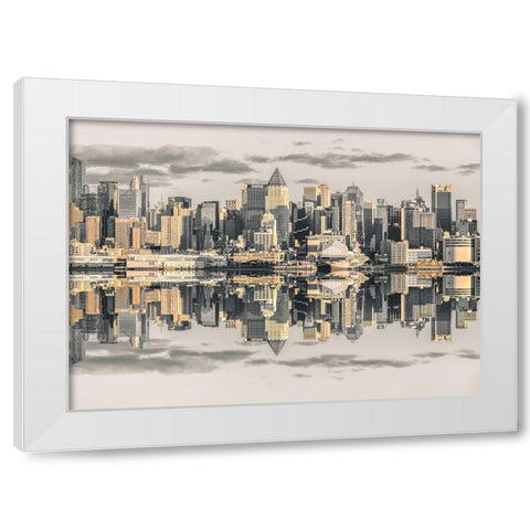 Panoramic view of Lower Manhattan skyline-New York White Modern Wood Framed Art Print by Frank, Assaf