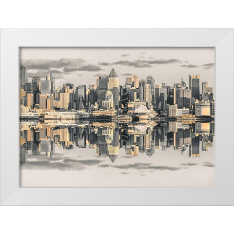 Panoramic view of Lower Manhattan skyline-New York White Modern Wood Framed Art Print by Frank, Assaf