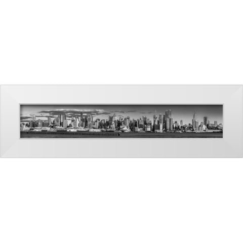 Panoramic view of Lower Manhattan skyline, New York White Modern Wood Framed Art Print by Frank, Assaf