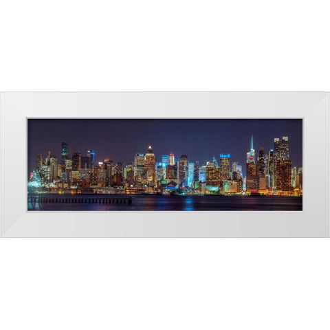 Illuminated Manhattan skyline at twilight - New York City White Modern Wood Framed Art Print by Frank, Assaf