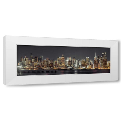Illuminated Manhattan skyline at twilight - New York City White Modern Wood Framed Art Print by Frank, Assaf