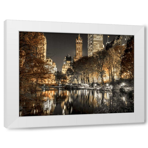 Evening view of Central Park in New York City, FTBR-1803 White Modern Wood Framed Art Print by Frank, Assaf