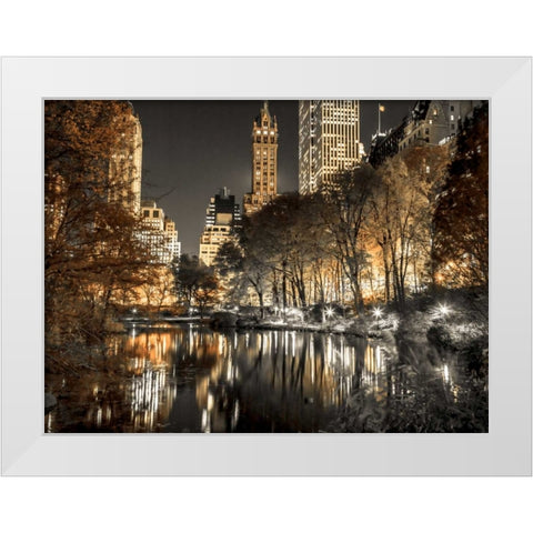 Evening view of Central Park in New York City, FTBR-1803 White Modern Wood Framed Art Print by Frank, Assaf