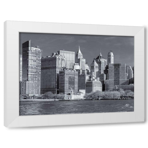 Lower Manhattan Skyline with skyscrapers, New York White Modern Wood Framed Art Print by Frank, Assaf