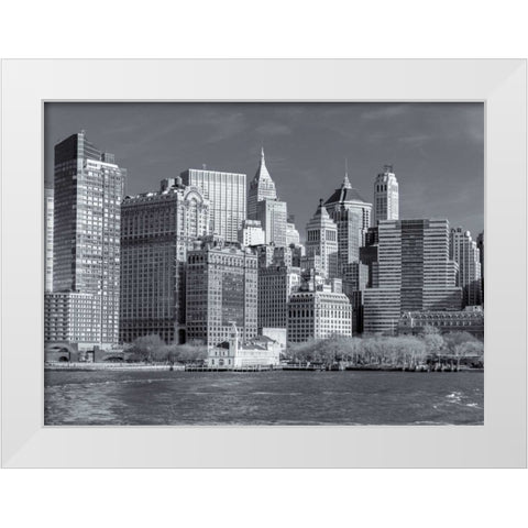 Lower Manhattan Skyline with skyscrapers, New York White Modern Wood Framed Art Print by Frank, Assaf