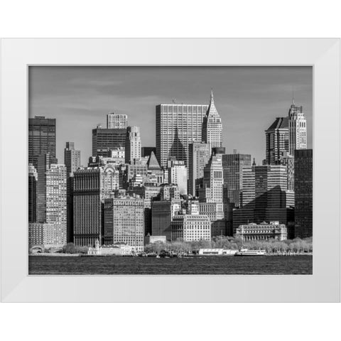 Lower Manhattan Skyline with skyscrapers, New York White Modern Wood Framed Art Print by Frank, Assaf