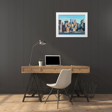 Lower Manhattan Skyline with skyscrapers, New York White Modern Wood Framed Art Print by Frank, Assaf