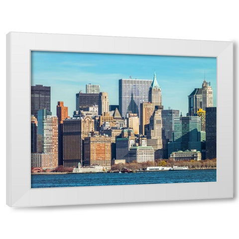 Lower Manhattan Skyline with skyscrapers, New York White Modern Wood Framed Art Print by Frank, Assaf