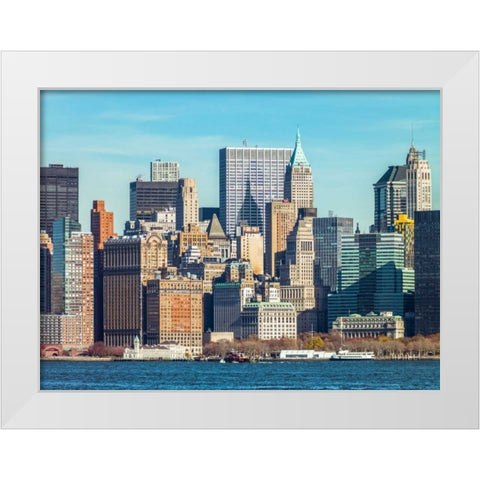 Lower Manhattan Skyline with skyscrapers, New York White Modern Wood Framed Art Print by Frank, Assaf