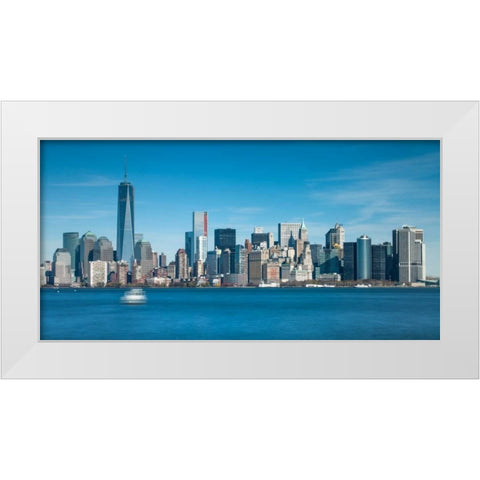 Lower Manhattan Skyline with skyscrapers, New York White Modern Wood Framed Art Print by Frank, Assaf