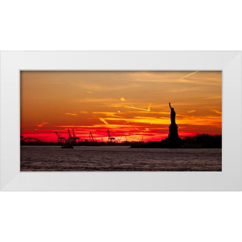 Statue of Liberty at sunset, New York White Modern Wood Framed Art Print by Frank, Assaf