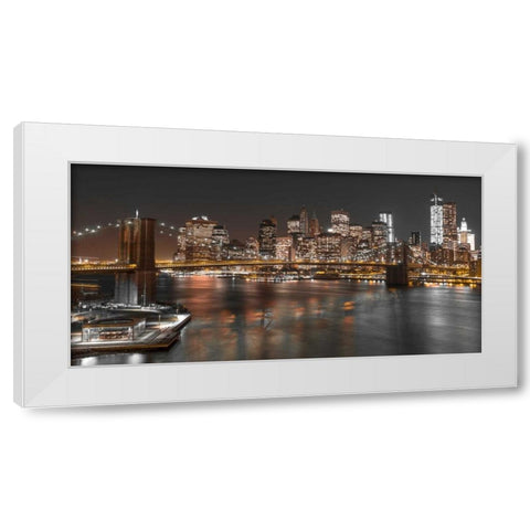 Brooklyn Bridge with Manhattan skyline, New York White Modern Wood Framed Art Print by Frank, Assaf