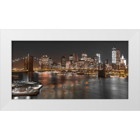 Brooklyn Bridge with Manhattan skyline, New York White Modern Wood Framed Art Print by Frank, Assaf